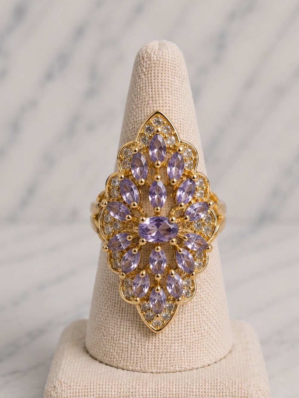 18K Gold Filled Purple AAA CZ Statement Ring | Size 8.5 | NWOT